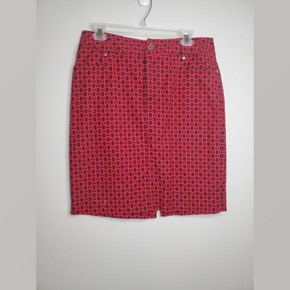 Raphaela Red and Navy Geometric Print Skirt - Picture 1 of 6